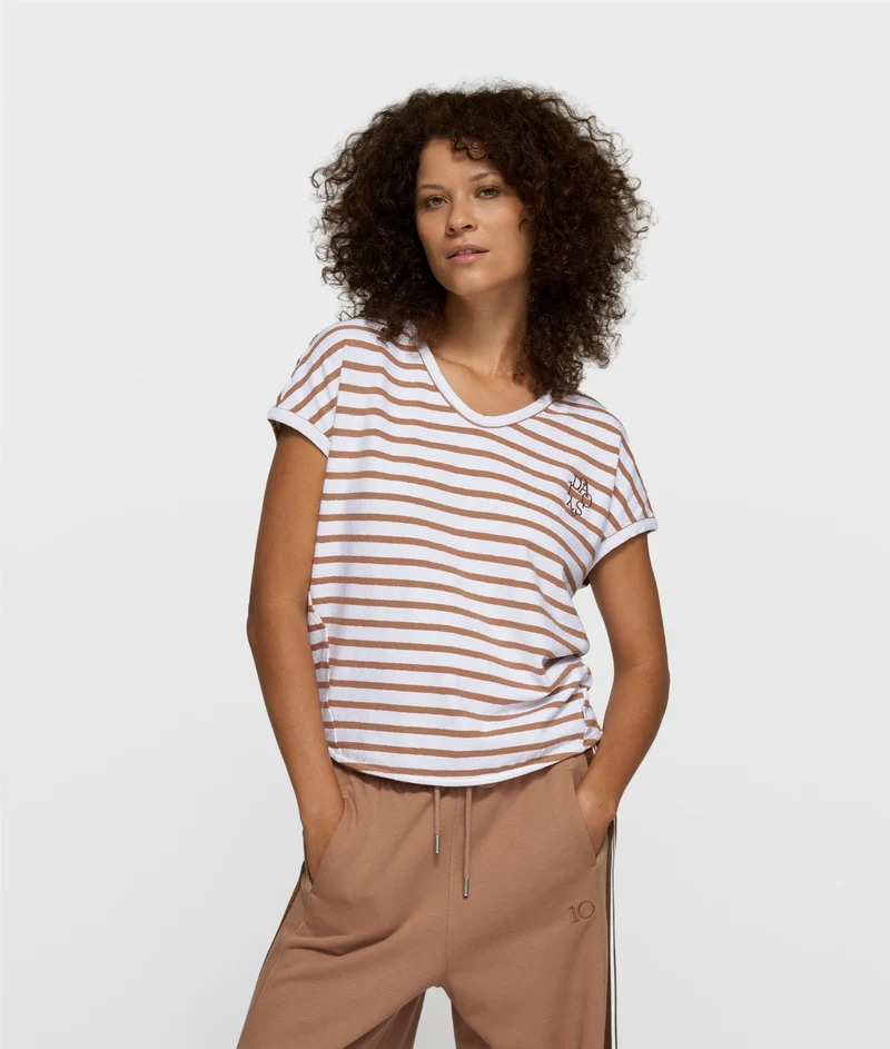V-Neck Tee Stripes white/fudge