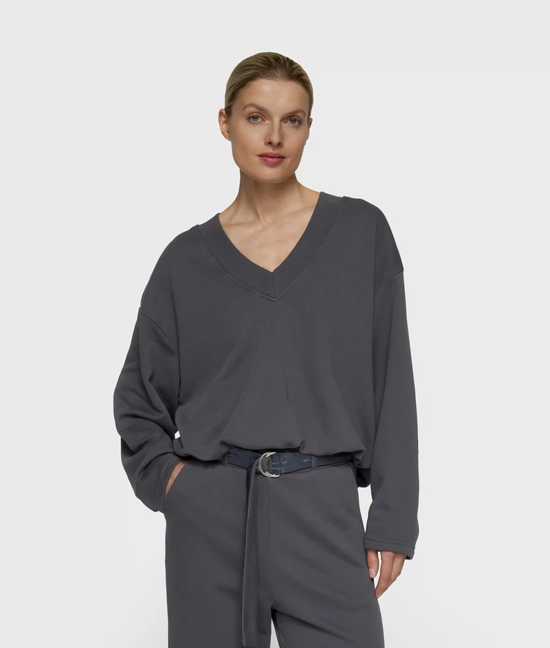 v-neck balloon sweater steel blue