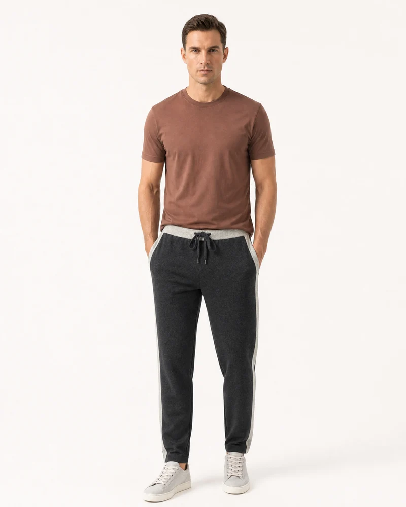 Cashmere Wide-Leg Heavyweight Pants with Stripes