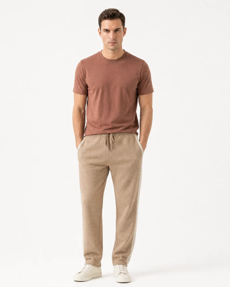 Cashmere Wide-Leg Heavyweight Pants with Stripes