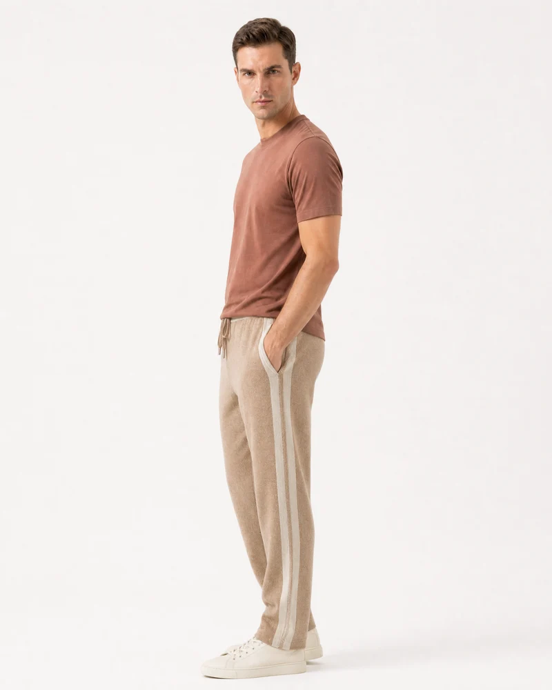 Cashmere Wide-Leg Heavyweight Pants with Stripes