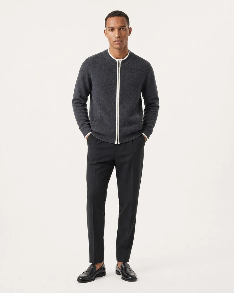 London Cashmere Full-Zip Cardigan Jacket