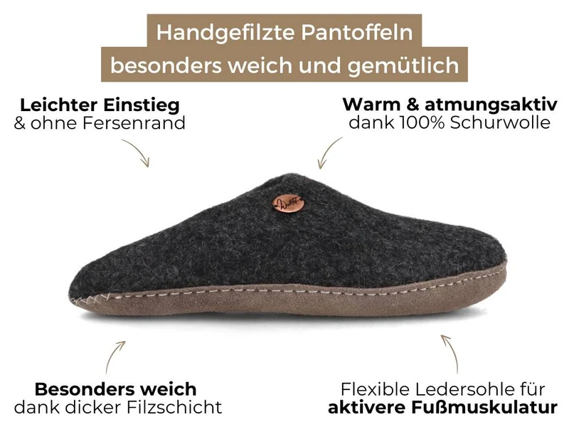Offene Filzpantoffeln ohne Fersenrand Tibet, graphit