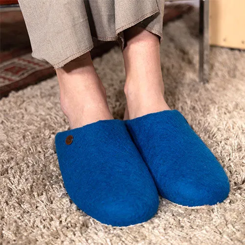 Offene Filzpantoffeln ohne Fersenrand Tibet, blau
