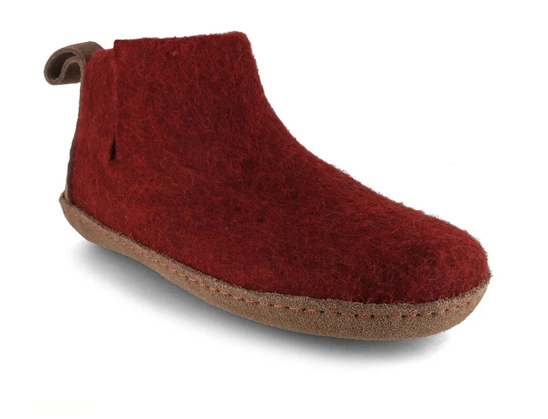 Hüttenschuhe mit Ledersohle Yeti, dunkelrot