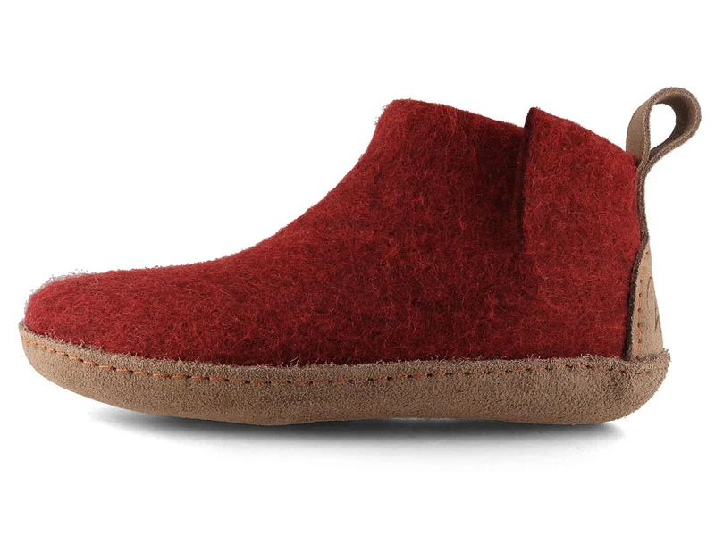 Hüttenschuhe mit Ledersohle Yeti, dunkelrot
