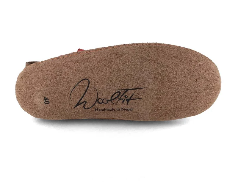 Hüttenschuhe mit Ledersohle Yeti, dunkelrot