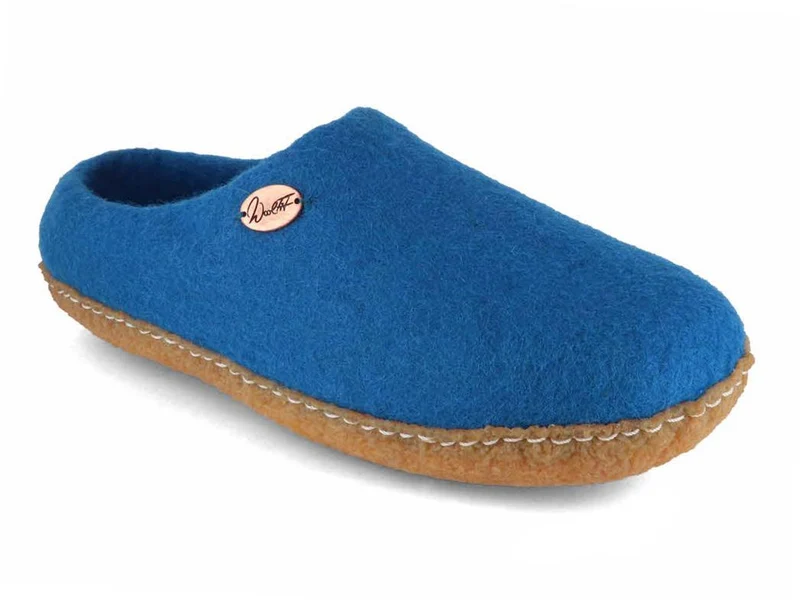Barfuß-Hausschuh Footprint mit Naturgummisohle, blau