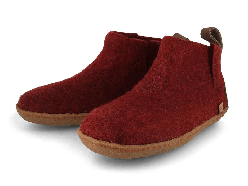 Hüttenschuhe mit Gummisohle Yeti, dunkelrot