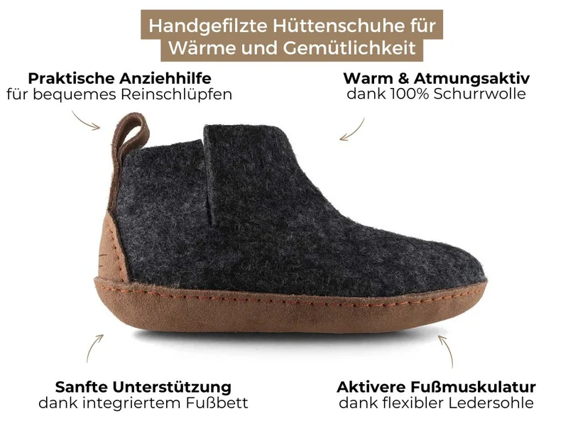 Hüttenschuhe mit Ledersohle Yeti, graphit