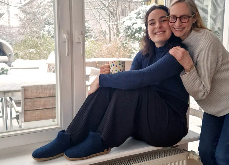 Hüttenschuhe mit Ledersohle Yeti, blau