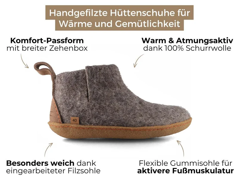 Hüttenschuhe mit Gummisohle Yeti, steingrau