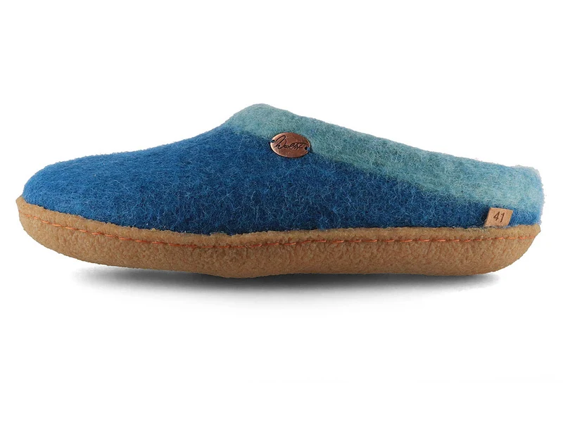 Sherpa Filzpantoffeln mit Fußbett & Naturgummisohle, blau