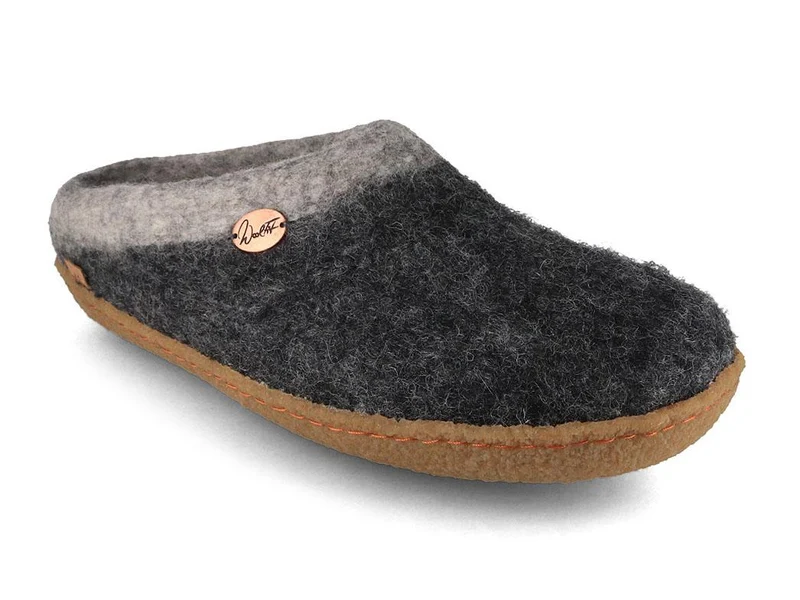 Sherpa Filzpantoffeln mit Fußbett & Naturgummisohle, grau