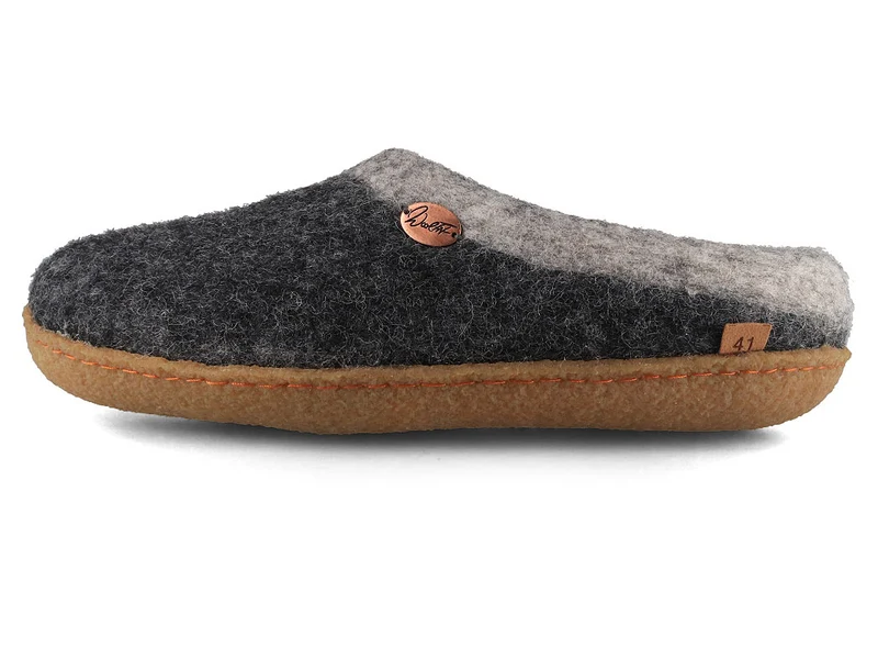 Sherpa Filzpantoffeln mit Fußbett & Naturgummisohle, grau