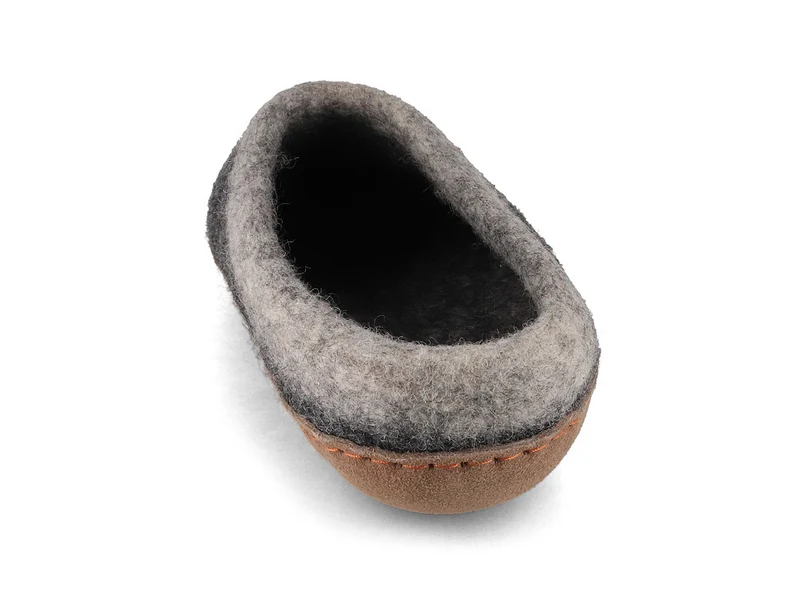Sherpa Filzpantoffeln mit Fußbett & Ledersohle, grau