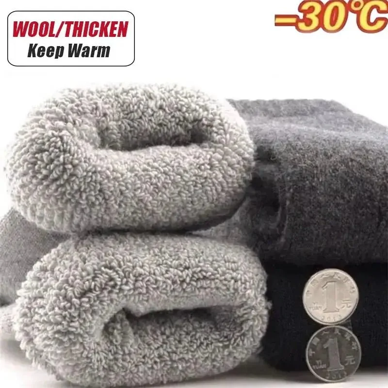 3 Paar Herren-Wintersocken aus Merinowolle – Superdicke Damen-Socken aus Merinowolle mit Herzmuster und Schlaufen