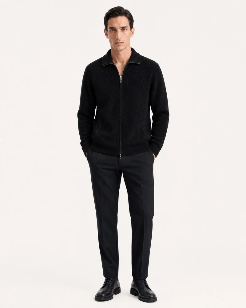 New York Thick Ribbed Cashmere Zip Sweater