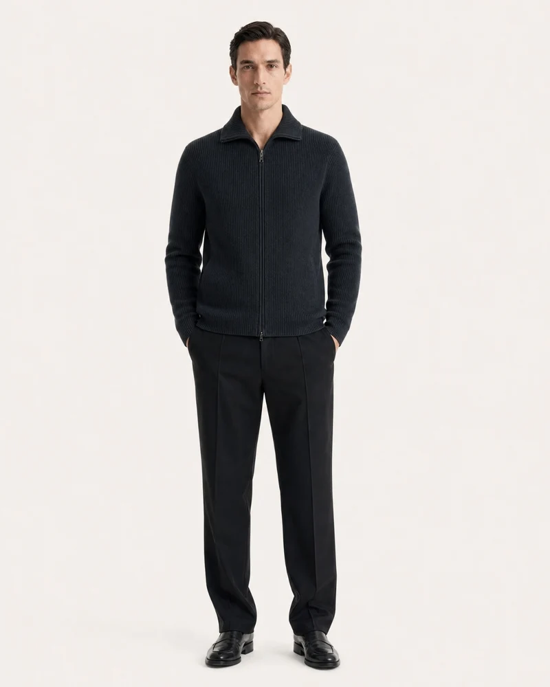 New York Thick Ribbed Cashmere Zip Sweater