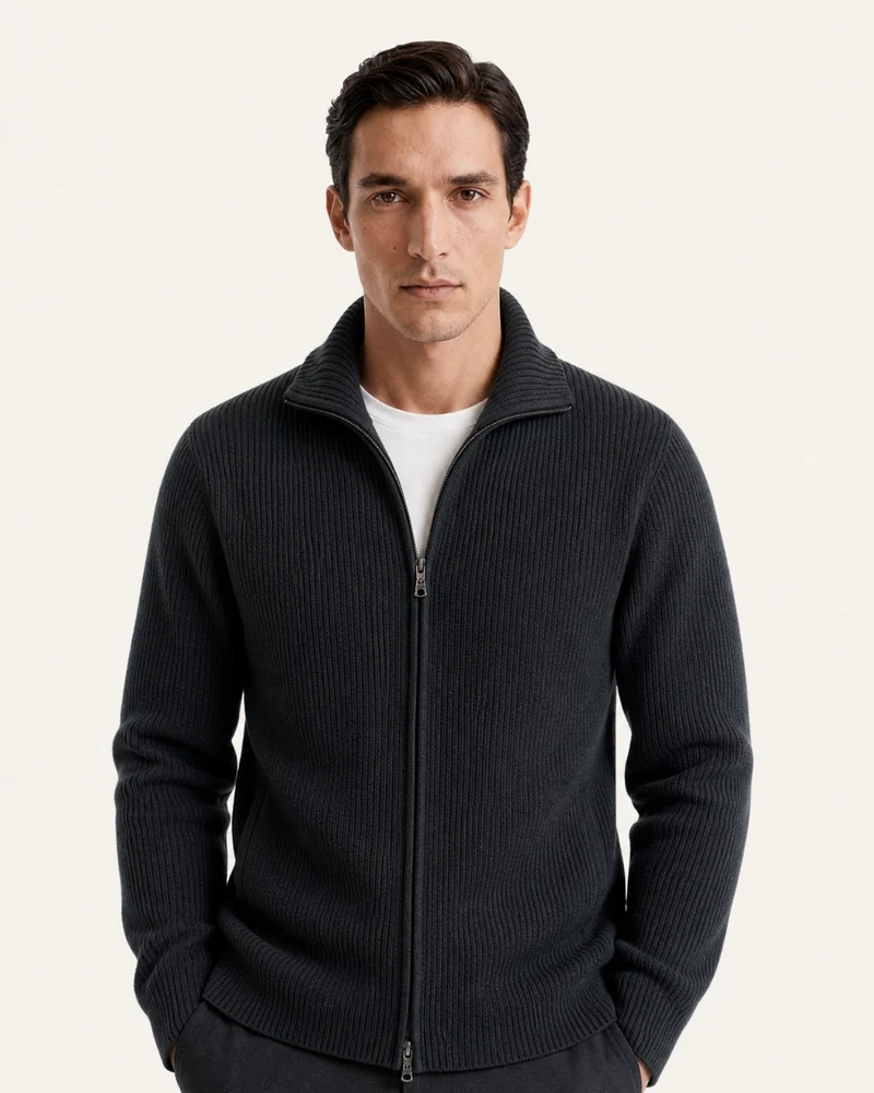 New York Thick Ribbed Cashmere Zip Sweater