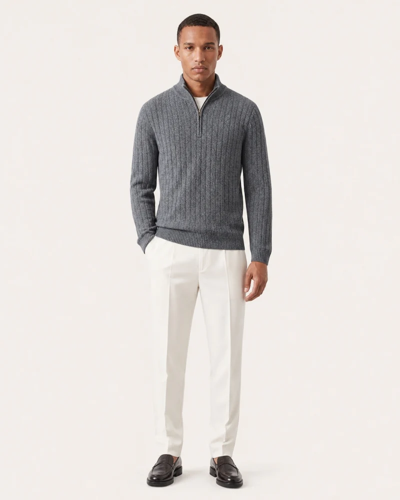 Cashmere Half-Zip Thick Cable Knit Knitwear