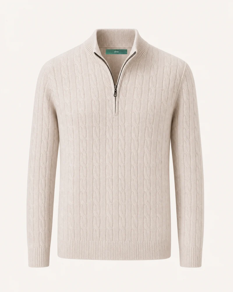 Cashmere Half-Zip Thick Cable Knit Knitwear