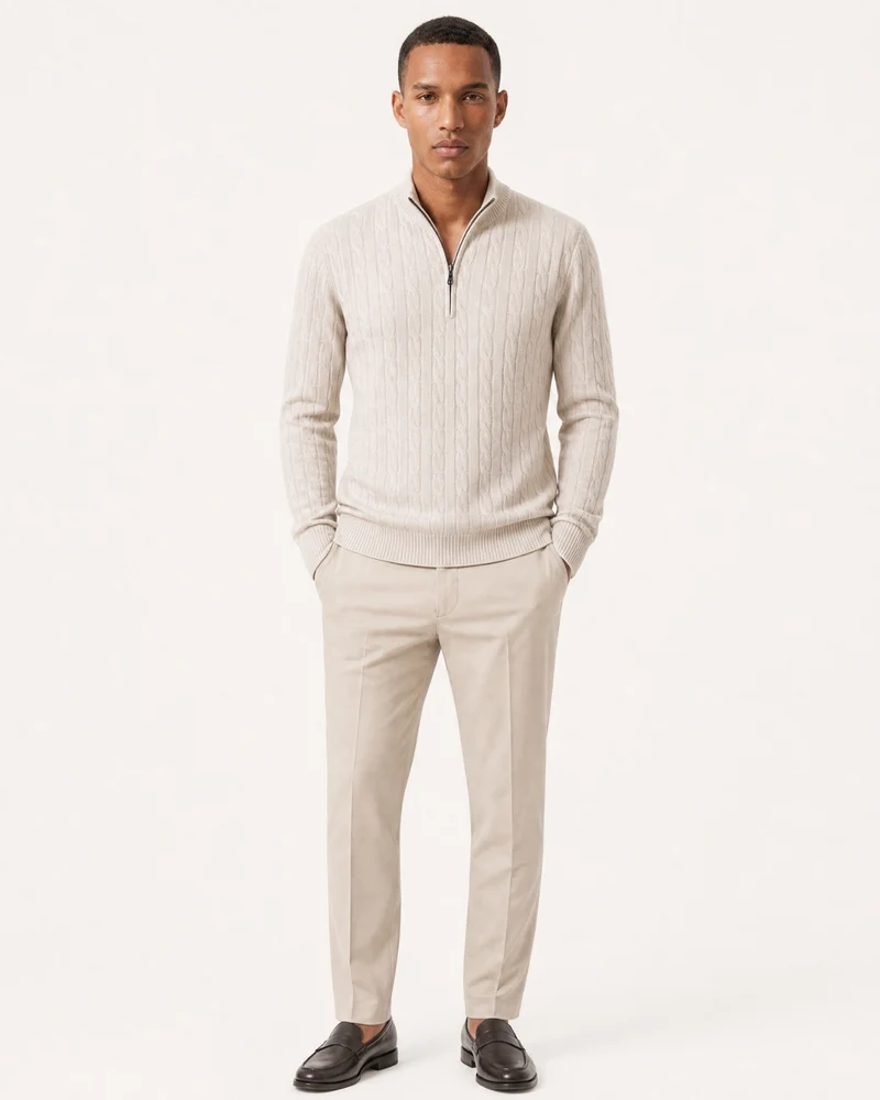 Cashmere Half-Zip Thick Cable Knit Knitwear