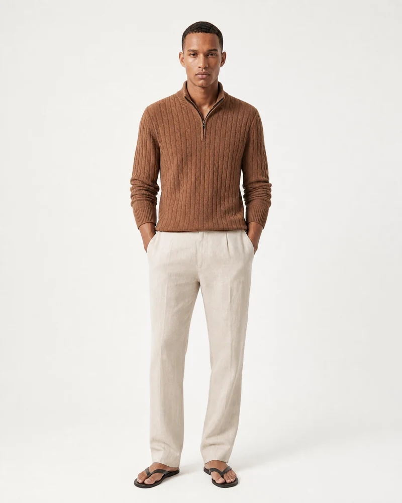 Cashmere Half-Zip Thick Cable Knit Knitwear