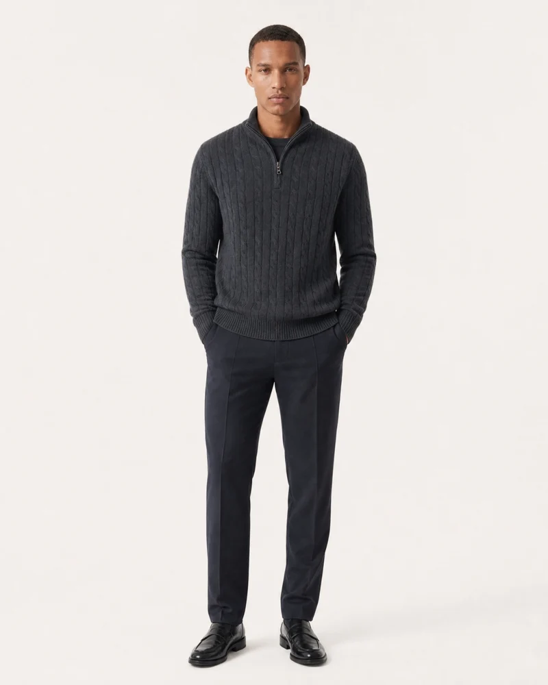 Cashmere Half-Zip Thick Cable Knit Knitwear