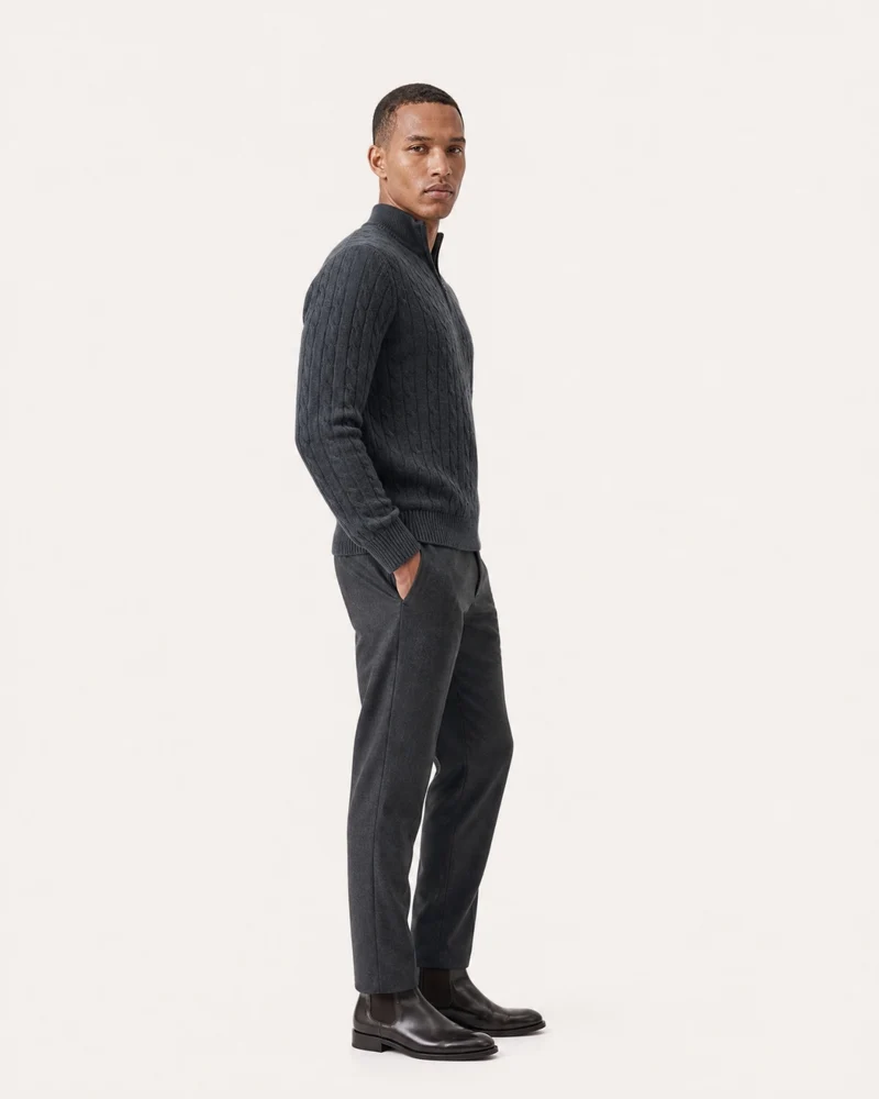 Cashmere Half-Zip Thick Cable Knit Knitwear