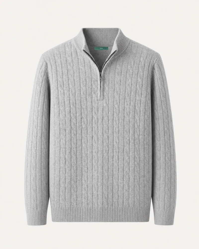 Cashmere Half-Zip Thick Cable Knit Knitwear