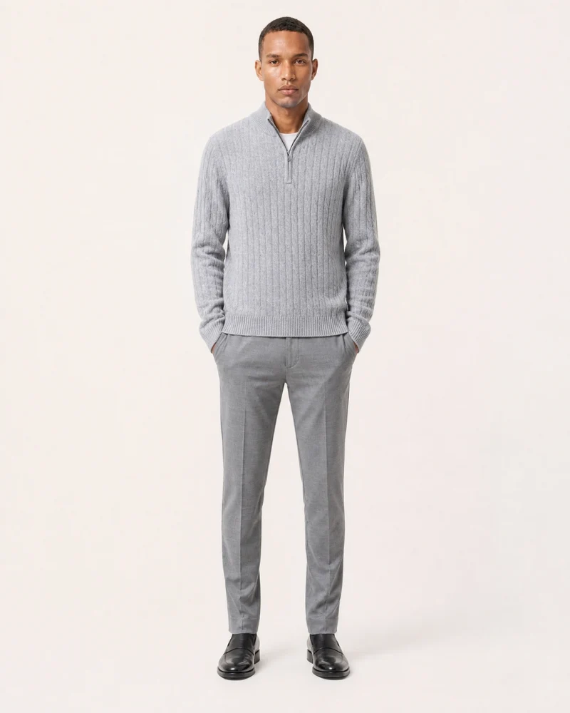 Cashmere Half-Zip Thick Cable Knit Knitwear