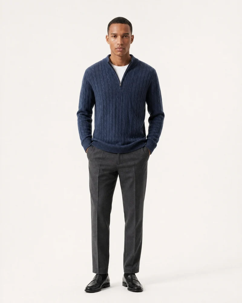 Cashmere Half-Zip Thick Cable Knit Knitwear