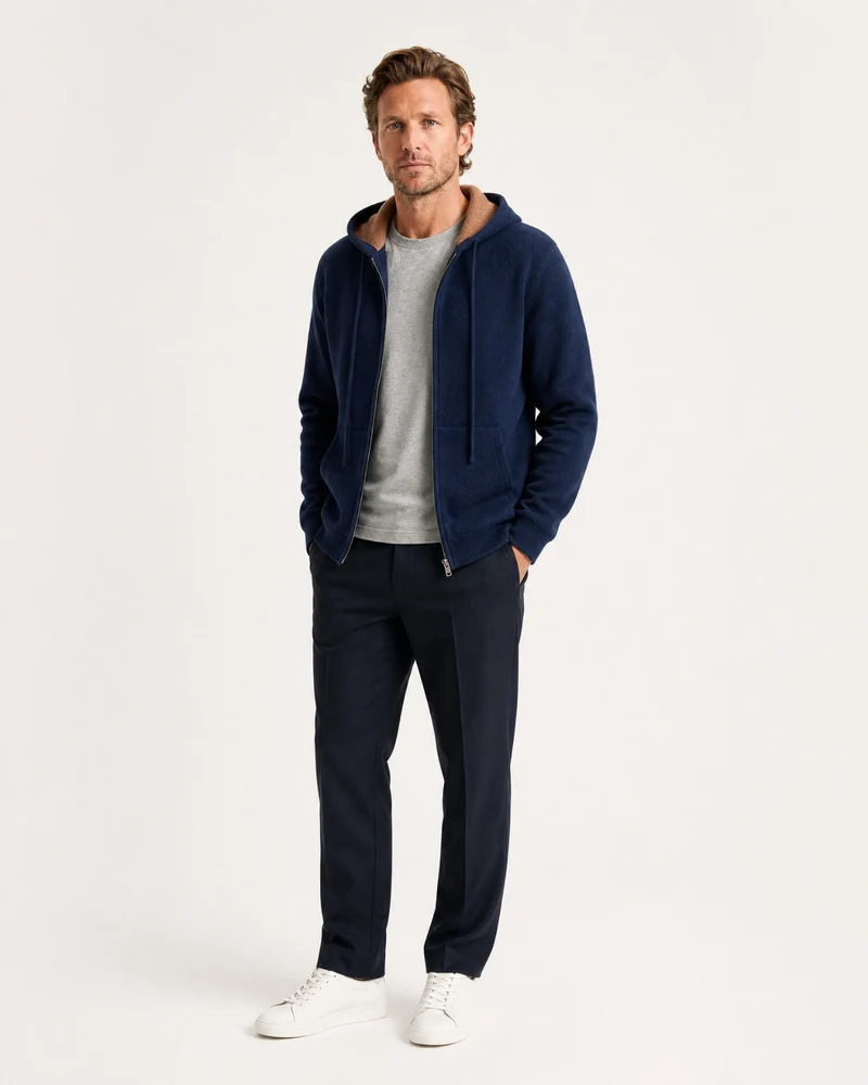 Cashmere Full-Zip Thickened Hooded Cardigan