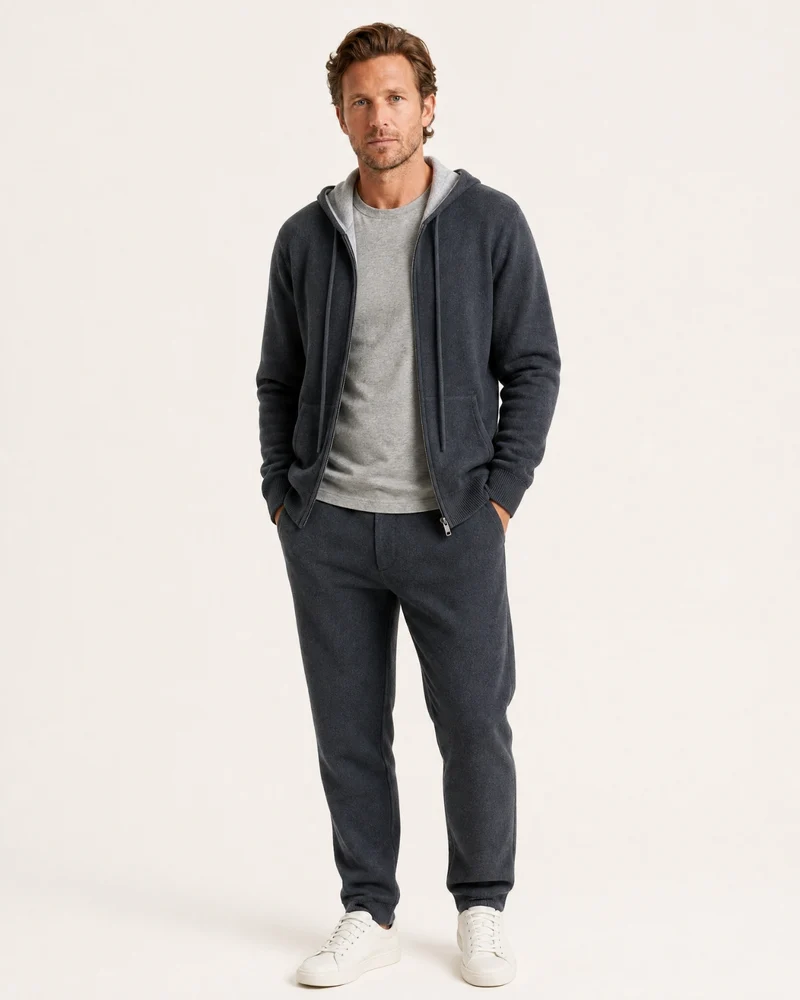 Cashmere Full-Zip Thickened Hooded Cardigan