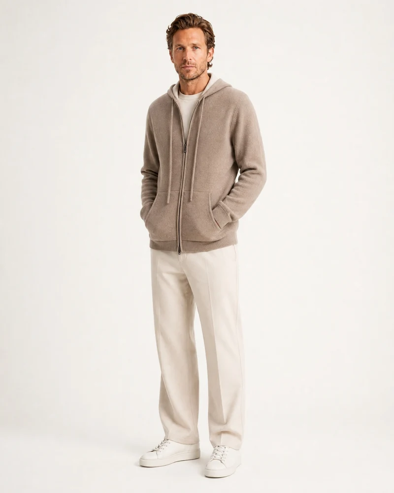 Cashmere Full-Zip Thickened Hooded Cardigan