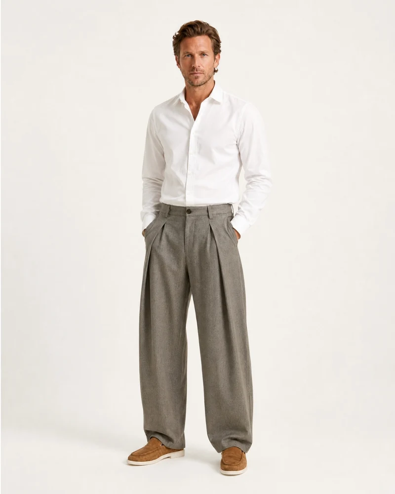 Pleated Drapey Trousers Textured Loose Straight Pants