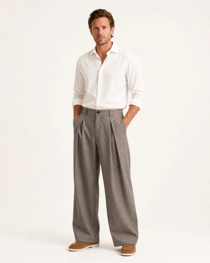 Pleated Drapey Trousers Textured Loose Straight Pants
