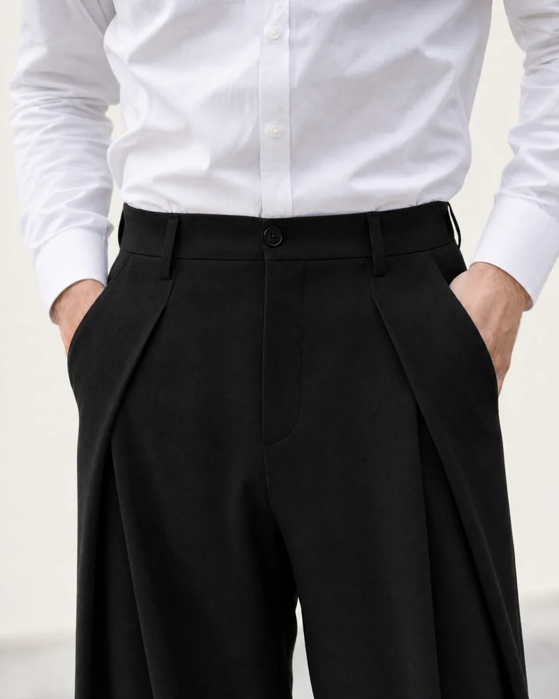 Pleated Drapey Trousers Textured Loose Straight Pants