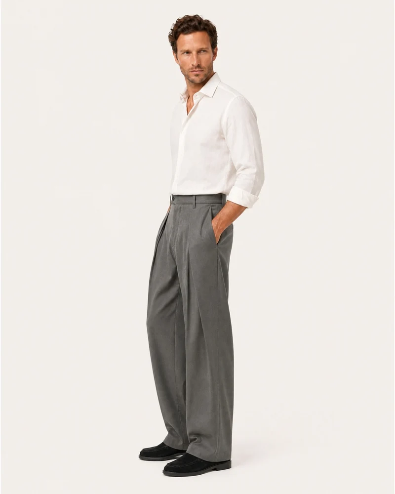 Pleated Drapey Trousers Textured Loose Straight Pants