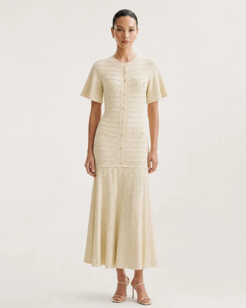 Anna Rhinestone Short-Sleeve Round-Neck Celebrity Dress