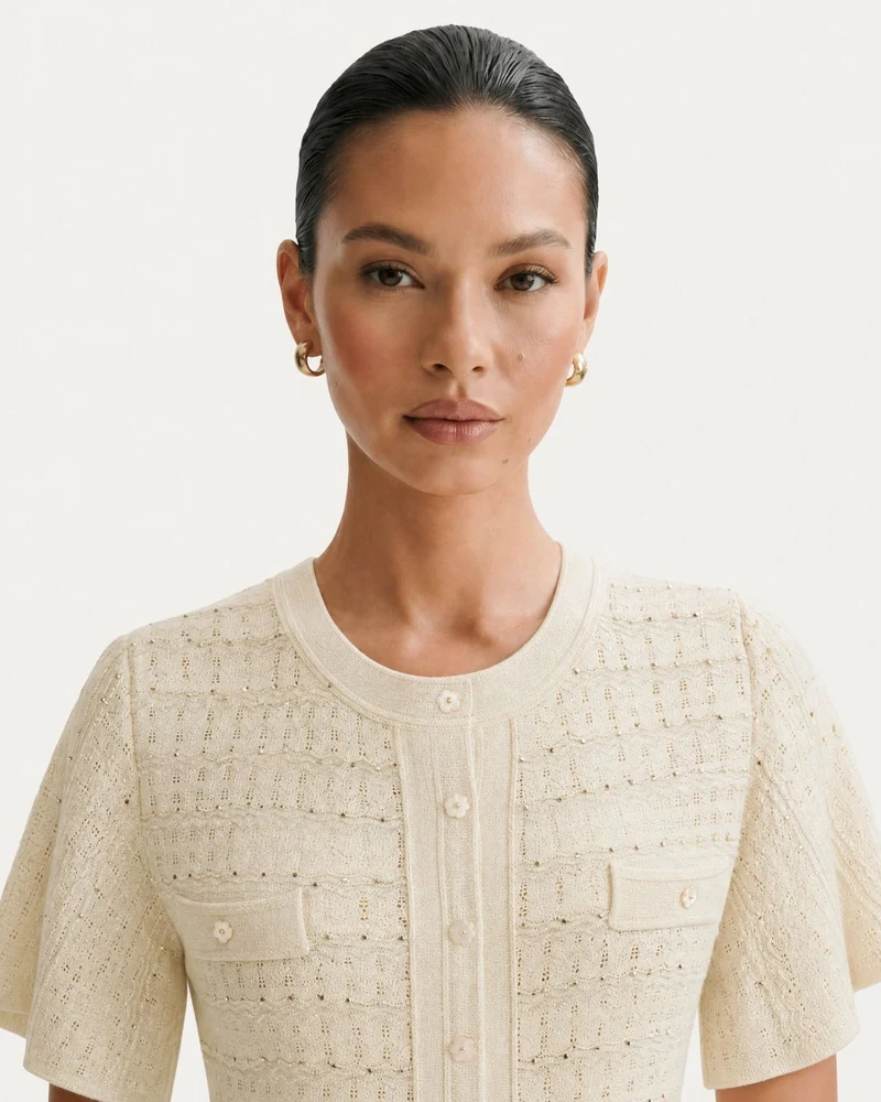 Anna Rhinestone Short-Sleeve Round-Neck Celebrity Dress