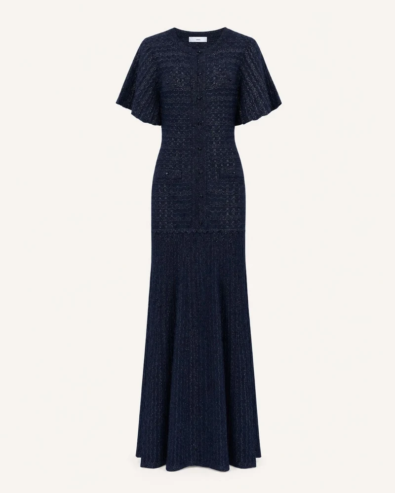 Anna Rhinestone Short-Sleeve Round-Neck Celebrity Dress