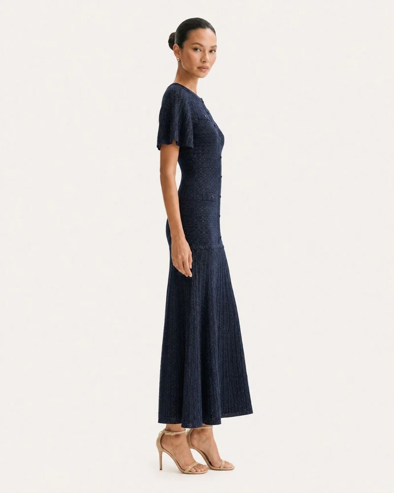 Anna Rhinestone Short-Sleeve Round-Neck Celebrity Dress