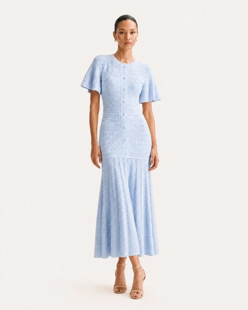 Anna Rhinestone Short-Sleeve Round-Neck Celebrity Dress