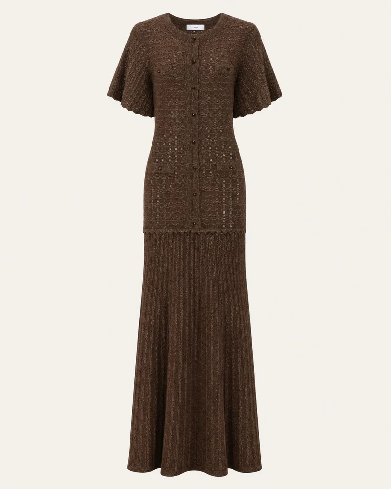 Anna Rhinestone Short-Sleeve Round-Neck Celebrity Dress