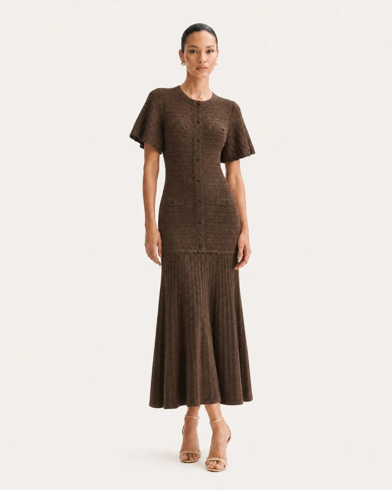 Anna Rhinestone Short-Sleeve Round-Neck Celebrity Dress