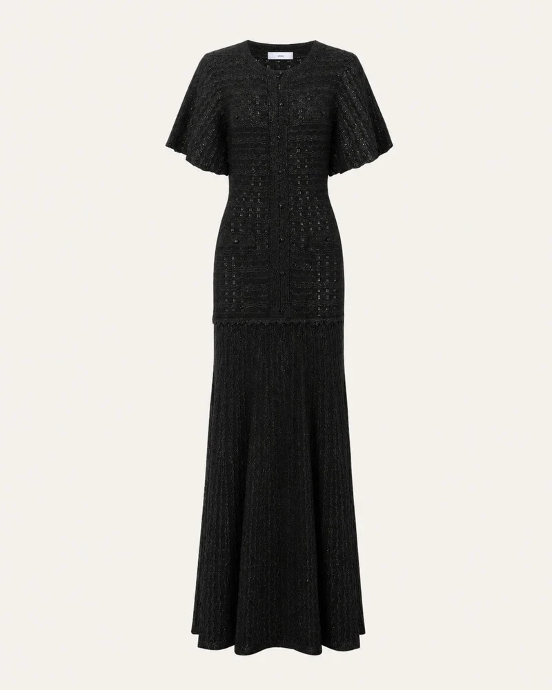 Anna Rhinestone Short-Sleeve Round-Neck Celebrity Dress