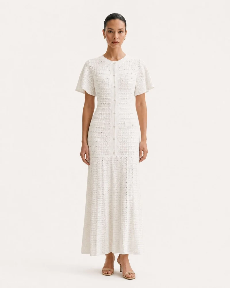 Anna Rhinestone Short-Sleeve Round-Neck Celebrity Dress
