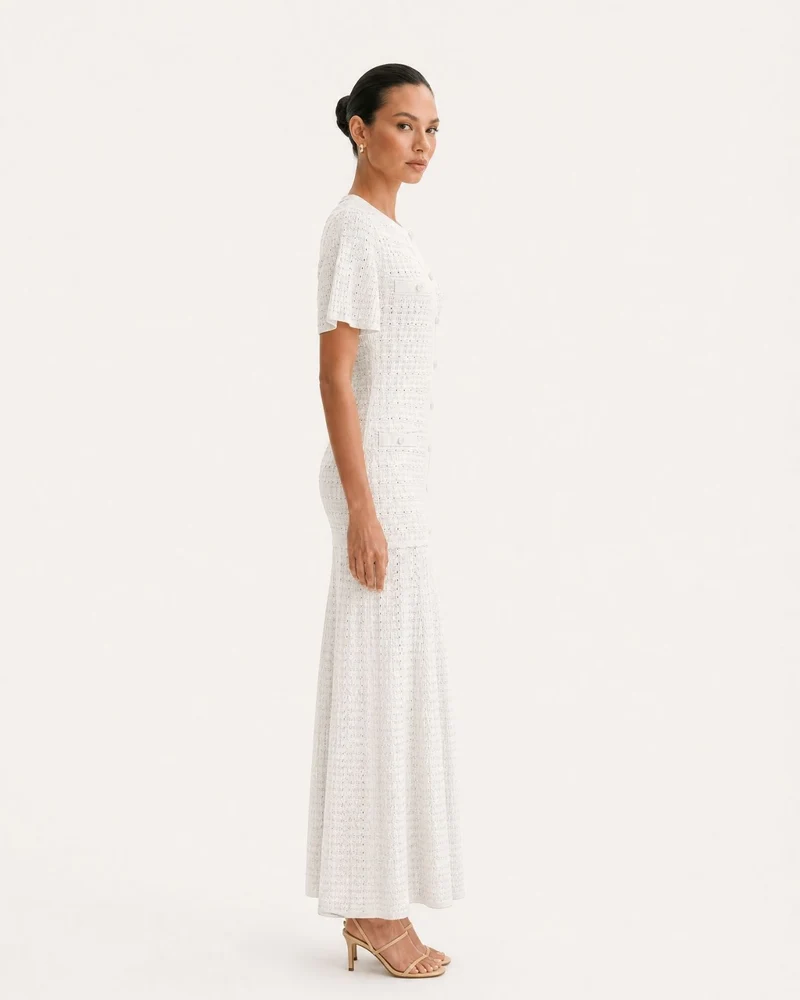 Anna Rhinestone Short-Sleeve Round-Neck Celebrity Dress